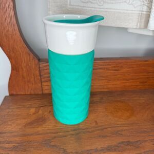 Ello Ogden Ceramic Tumbler Teal Diamonds 16oz Microwave/Dishwasher Travel Mug